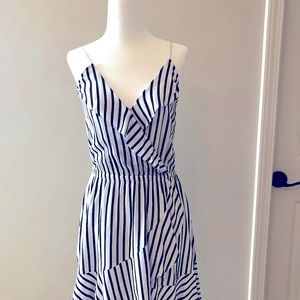 Express Navy Strip Ruffle Mini Dress, XS